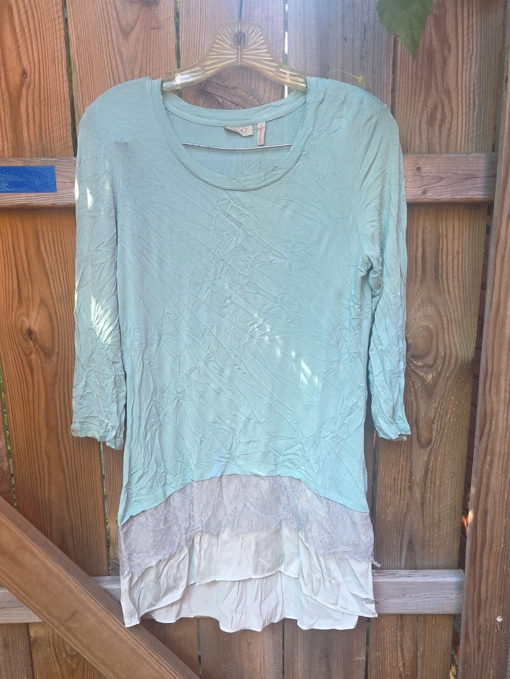 Light Blue Lace-Trim Layered Womens Top
